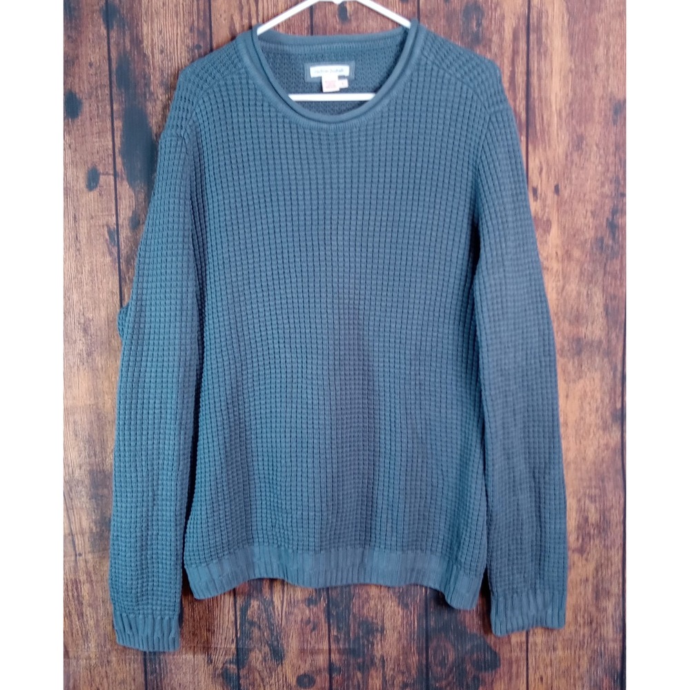 Carbon 2 Cobalt Mens Waffle Knit Cotton Sweater Teal Blue Grey Crew Neck‎ Large